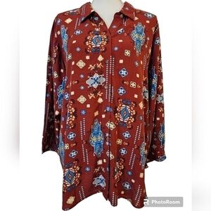 ALLISON DALEY BOHO BLOUSE SZ L RUST BLUE NWT